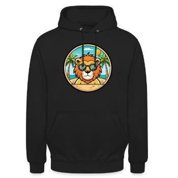Löwe Lustige Cartoon Sommer Strand Sonnenbrille Aufkleber - Unisex Hoodie - Schwarz - Vorne - Alina (178cm) & Michal (187cm)