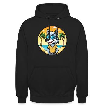 Wolf Lustige Cartoon Sommer Strand Sonnenbrille Aufkleber - Unisex Hoodie - Schwarz - Vorne - Alina (178cm) & Michal (187cm)