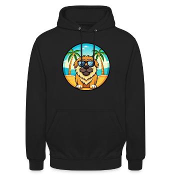 Tibetische Dogge Hunderasse Cartoon Sonnenbrille Strand - Unisex Hoodie - Schwarz - Vorne - Alina (178cm) & Michal (187cm)