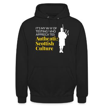 Instrument de joueur de cornemuse Musique écossaise - Sweat-shirt à capuche unisexe - noir - Devant - Alina (178cm) & Michal (187cm)