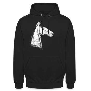 Silhouette minimaliste de portrait de cheval - Sweat-shirt à capuche unisexe - noir - Devant - Alina (178cm) & Michal (187cm)
