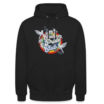 Cool Pride Club LGBTQIA Distressed Vintage Logo - Unisex Hoodie - Schwarz - Vorne - Alina (178cm) & Michal (187cm)