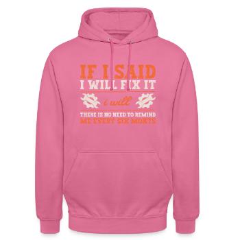 Si je dis que je vais le réparer, je vais faire un cadeau de mari - Sweat-shirt à capuche unisexe - rose - Devant - Alina (178cm) & Michal (187cm)