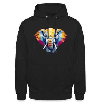 Markanter Kopf eines großen niedlichen Elefanten - Unisex Hoodie - Schwarz - Vorne - Alina (178cm) & Michal (187cm)