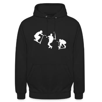 Scooter Stunt Stunts Trick Tretroller Geschenk - Unisex Hoodie - Schwarz - Vorne - Alina (178cm) & Michal (187cm)