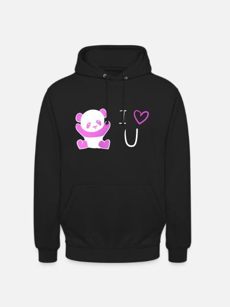 panda rose je t’aime - Sweat-shirt à capuche unisexe - noir