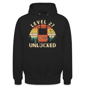 Level 27 Unlocked - Unisex Hoodie - black - Front - Alina (178cm) & Michal (187cm)