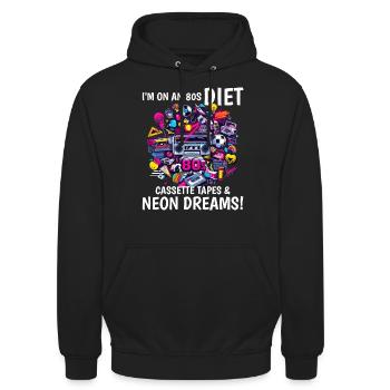 Ich bin auf einer 80er-Jahre-Diät-Kassette Vintage 1980er Jahre - Unisex Hoodie - Schwarz - Vorne - Alina (178cm) & Michal (187cm)