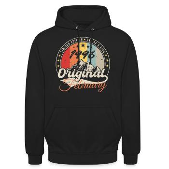 Jubiläumsgeschenk Februar 1996 Jahrgang 28 Jahre - Unisex Hoodie - Schwarz - Vorne - Alina (178cm) & Michal (187cm)