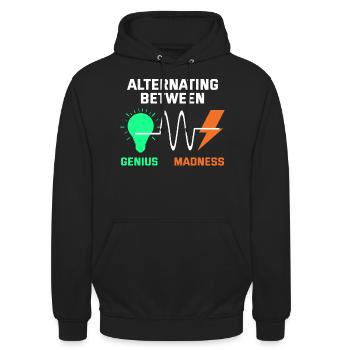 Electrician: Alternating Genius and Madness - Unisex Hoodie - black - Front - Alina (178cm) & Michal (187cm)
