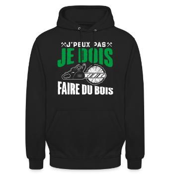 Bûcheron | Je peux pas je dois faire du bois - Sweat-shirt à capuche unisexe - noir - Devant - Alina (178cm) & Michal (187cm)