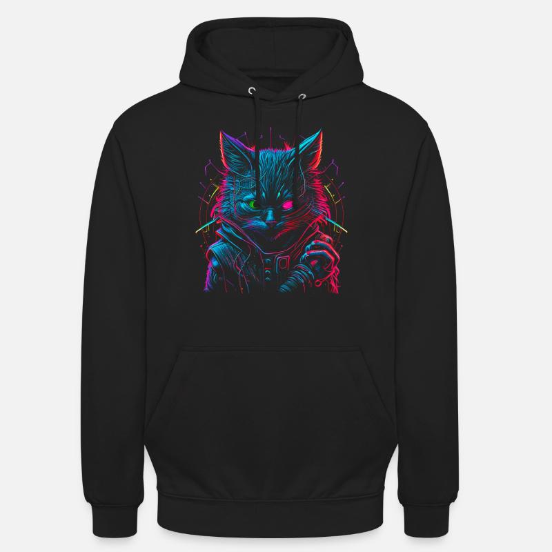 Neon Punk Hacker Katze - Unisex Hoodie - Schwarz