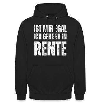 Ruhestand Humor - "Mir egal, ich gehe in Rente" - Unisex Hoodie - Schwarz - Vorne - Alina (178cm) & Michal (187cm)