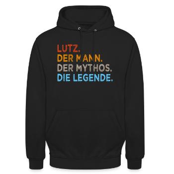 Lutz Mann Mythos Legende - Unisex Hoodie - Schwarz - Vorne - Alina (178cm) & Michal (187cm)