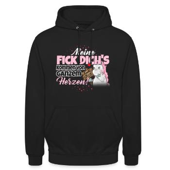 Einhorn - Fick Dich - Unisex Hoodie - Schwarz - Vorne - Alina (178cm) & Michal (187cm)