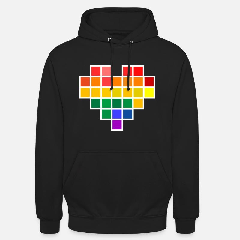 Regenbogen Pixel Herz - Unisex Hoodie - Schwarz