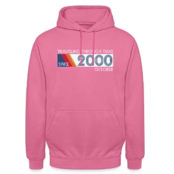 Drôle de voyage dans le temps anniversaire Design octobre 2000 - Sweat-shirt à capuche unisexe - rose - Devant - Alina (178cm) & Michal (187cm)