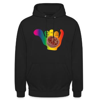 Shaka Surf und Livestyle Gruß LGBTQ Edition - Unisex Hoodie - Schwarz - Vorne - Alina (178cm) & Michal (187cm)