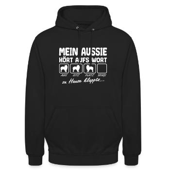Aussie Hört aufs Wort Spruch Lustig - Unisex Hoodie - Schwarz - Vorne - Alina (178cm) & Michal (187cm)