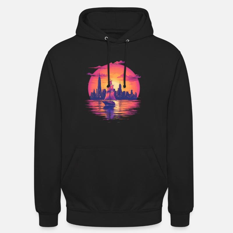 Synthwave voilier coucher de soleil Dream - Sweat-shirt à capuche unisexe - noir