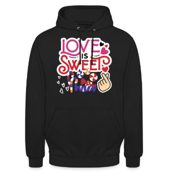 14. Februar Valentinstag-Geschenk Süssigkeiten - Unisex Hoodie - Schwarz - Vorne - Alina (178cm) & Michal (187cm)