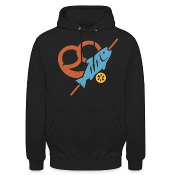 Breze, Steckerlfisch & Zitrone - Unisex Hoodie - Schwarz - Vorne - Alina (178cm) & Michal (187cm)
