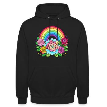 Blumiger Regenbogen - Unisex Hoodie - Schwarz - Vorne - Alina (178cm) & Michal (187cm)