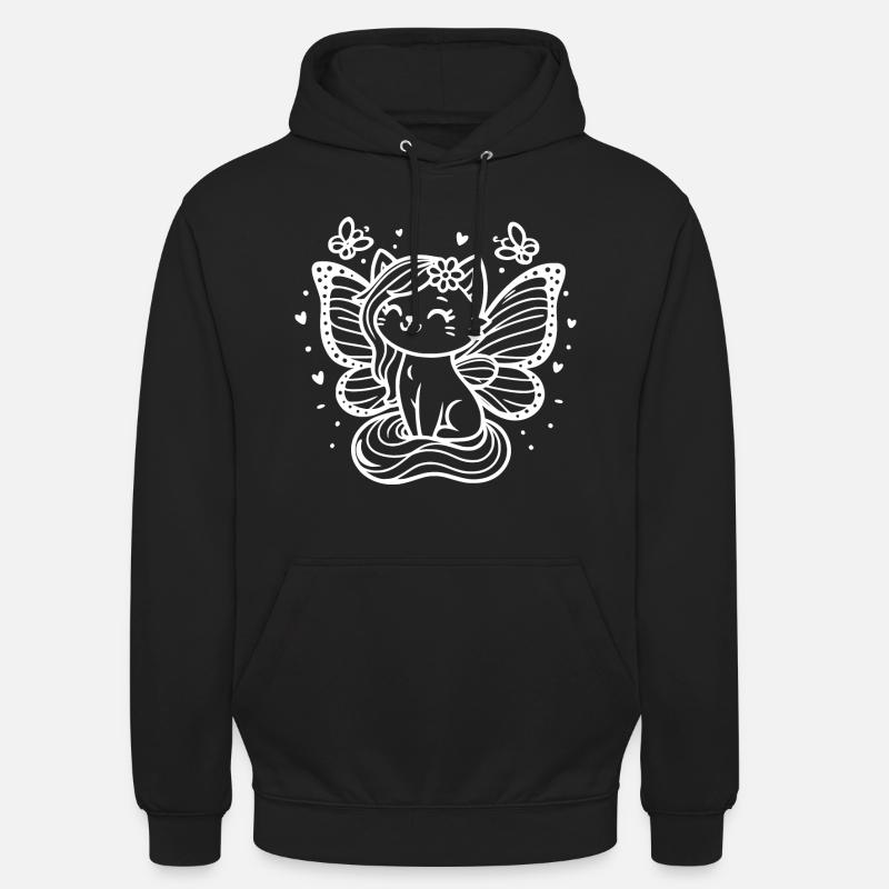 Chat ailé (blanc) - Sweat-shirt à capuche unisexe - noir