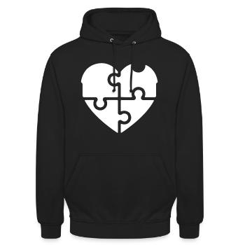 Puzzle der Liebe - Herz - Unisex Hoodie - Schwarz - Vorne - Alina (178cm) & Michal (187cm)