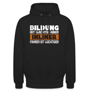 Bildung ist wichtig, Inline fahren ist wichtiger - Unisex Hoodie - Schwarz - Vorne - Alina (178cm) & Michal (187cm)