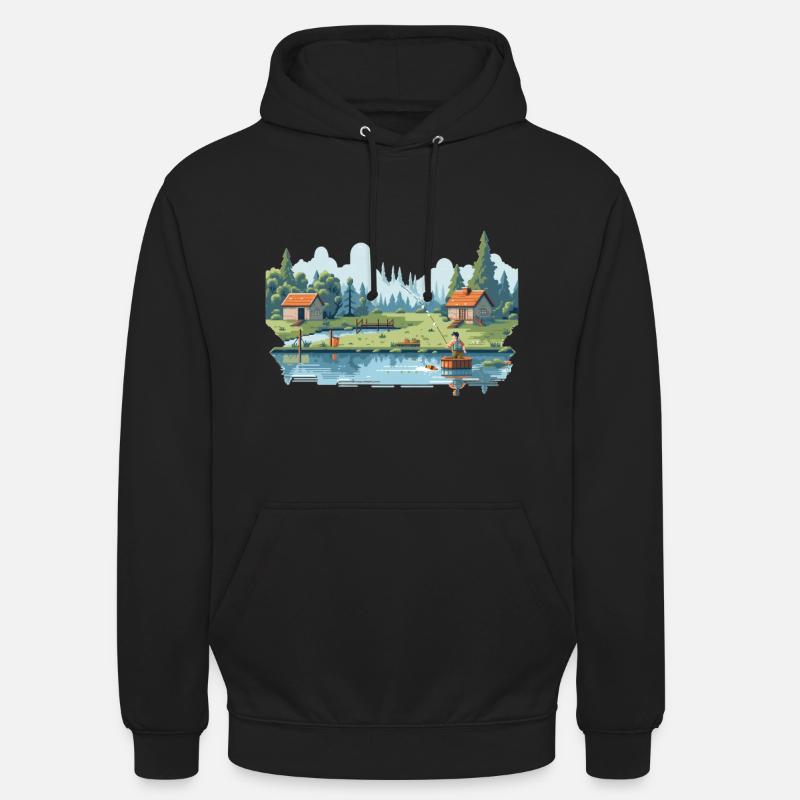 Angler Nature 8Bit Style - Sweat-shirt à capuche unisexe - noir