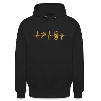 Tuba Herzschlag Bassschlüssel Tubist Blasmusiker - Unisex Hoodie - Schwarz - Vorne - Alina (178cm) & Michal (187cm)