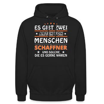 Schaffner Geschenk - zwei Arten von... Design - Unisex Hoodie - Schwarz - Vorne - Alina (178cm) & Michal (187cm)
