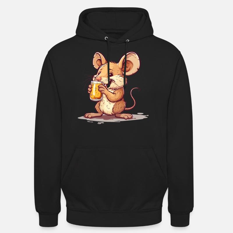 Cute Mouse Drinking Beer 2 - Unisex Hoodie - Schwarz