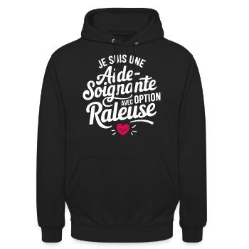 Aide soignante avec option raleuse, aide-soignante - Sweat-shirt à capuche unisexe - noir - Devant - Alina (178cm) & Michal (187cm)