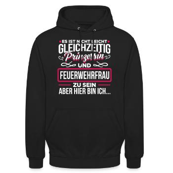 FEUERWEHRFRAU - Prinzessin - Unisex Hoodie - Schwarz - Vorne - Alina (178cm) & Michal (187cm)