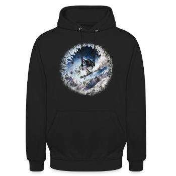 Stilvoller futuristischer Skifahrer - Unisex Hoodie - Schwarz - Vorne - Alina (178cm) & Michal (187cm)