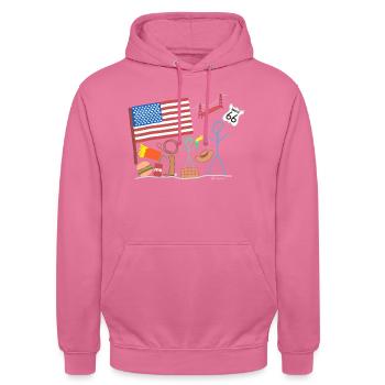 America USA Stick Figure Travel States Bridge - Unisex Hoodie - pink - Front - Alina (178cm) & Michal (187cm)