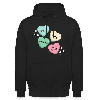 XOXO Saint-Valentin, Saint Valentin - Sweat-shirt à capuche unisexe - noir - Devant - Alina (178cm) & Michal (187cm)