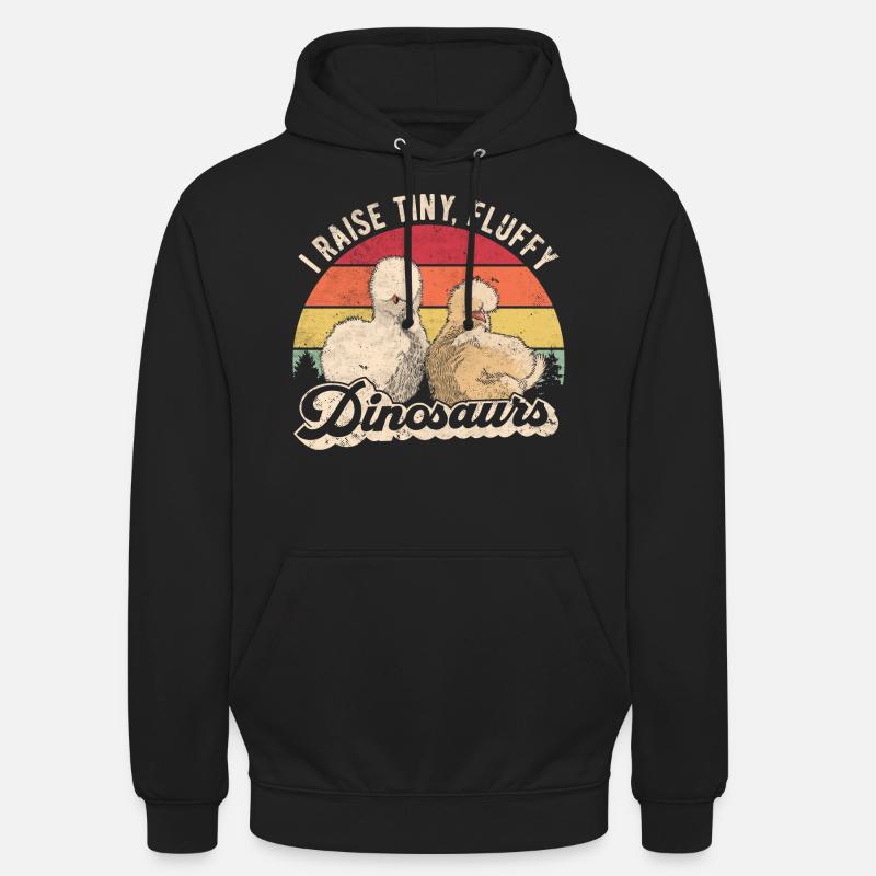 Small, Fluffy Dinosaur Retro Silk Chickens - Unisex Hoodie - black