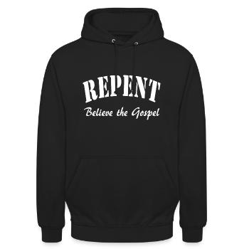 REPENT and Believe the Gospel Markus Evangelium - Unisex Hoodie - black - Front - Alina (178cm) & Michal (187cm)