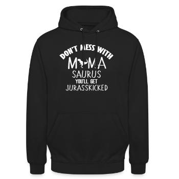 Mama Saurus Mamasaurus super design as a gift - Unisex Hoodie - black - Front - Alina (178cm) & Michal (187cm)