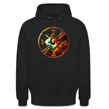 Hunab Ku Zentralintelligenz Maya Symbol - Unisex Hoodie - Schwarz - Vorne - Alina (178cm) & Michal (187cm)