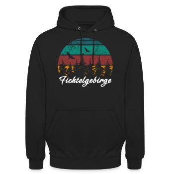 Fichtelgebirge Berg Gebirge Retro Vintage Wandern - Unisex Hoodie - Schwarz - Vorne - Alina (178cm) & Michal (187cm)