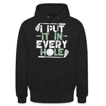 Ich stecke es in jedes Loch - Unisex Hoodie - Schwarz - Vorne - Alina (178cm) & Michal (187cm)