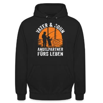 Vater und Sohn Angelpartner fürs Leben - Unisex Hoodie - Schwarz - Vorne - Alina (178cm) & Michal (187cm)