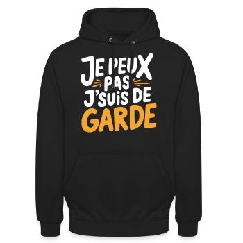 Je peux pas je suis de garde - Sweat-shirt à capuche unisexe - noir - Devant - Alina (178cm) & Michal (187cm)