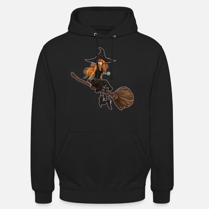 Douce sorcière est assise sur son balai | Halloween - Sweat-shirt à capuche unisexe - noir