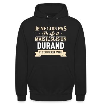 Cadeau Humour Durand nom de famille - Sweat-shirt à capuche unisexe - noir - Devant - Alina (178cm) & Michal (187cm)