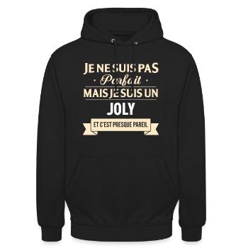 Cadeau Humour Joly nom de famille - Sweat-shirt à capuche unisexe - noir - Devant - Alina (178cm) & Michal (187cm)